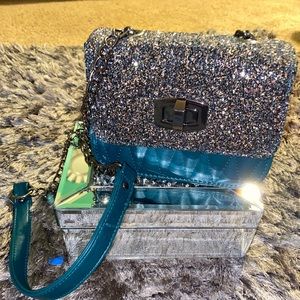 Mini Teal Glitter Crossbody Purse